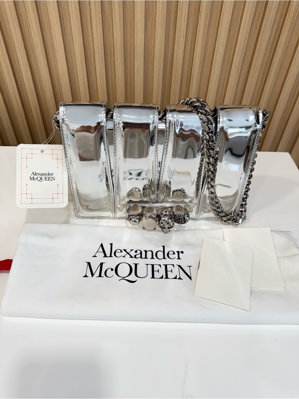 ALEXANDER MCQUEEN The Slash Embellished Cut-out Mirrored-Leather Shoulder Bag - Picture 4 of 16